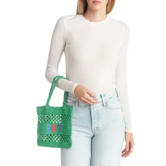 VENESSA ARIZAGA Crochet Mini Tote Bag in Green 8.5" W 8" L 100% Cotton NWOT - Picture 1 of 6